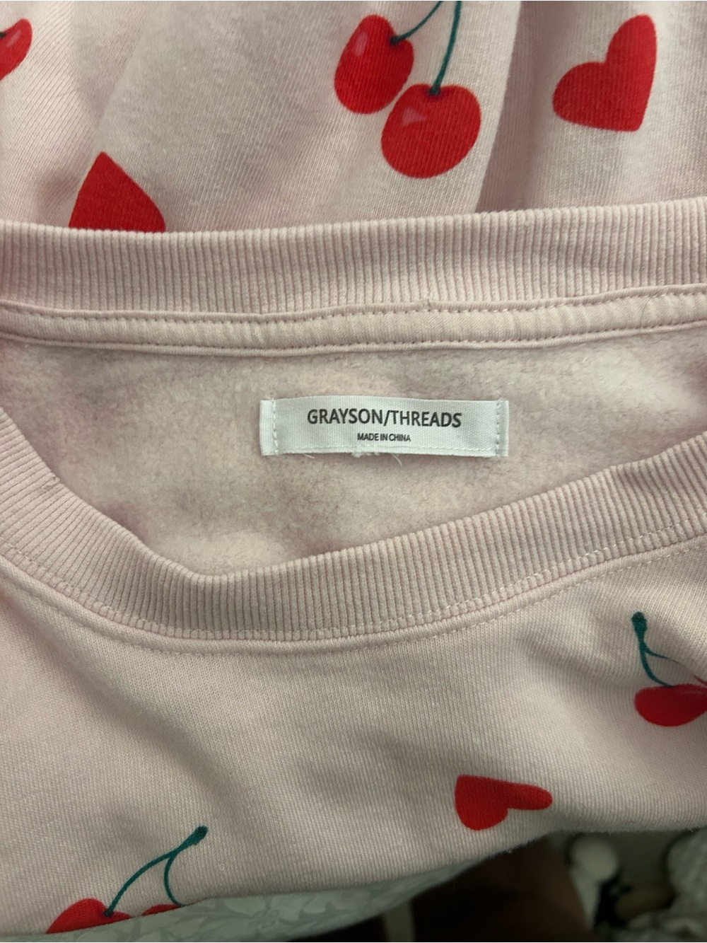 Grayson Threads Pink Crewneck Sweatshirt with Red Cherry Print - Picture 4 of 4